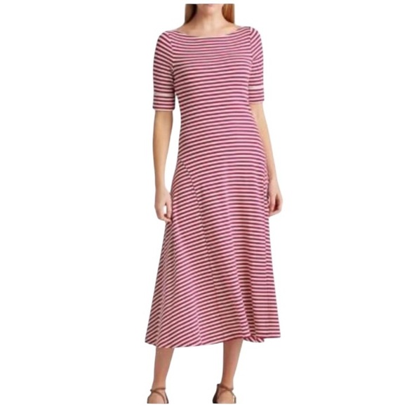 Ralph Lauren Dresses & Skirts - LAUREN RALPH LAUREN Striped Stretch Cotton Midi Size Xl Pink Fit & Flare